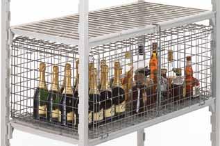 Securely holds 100 each 9" (22,9 cm) domes and/or pellet underliners. Cradles made of stainless steel. Shelving posts and traverses feature a steel core with a smooth polypropylene exterior.