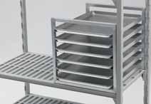 Camracks fit on divider bars to create a warewashing drying and storage station.