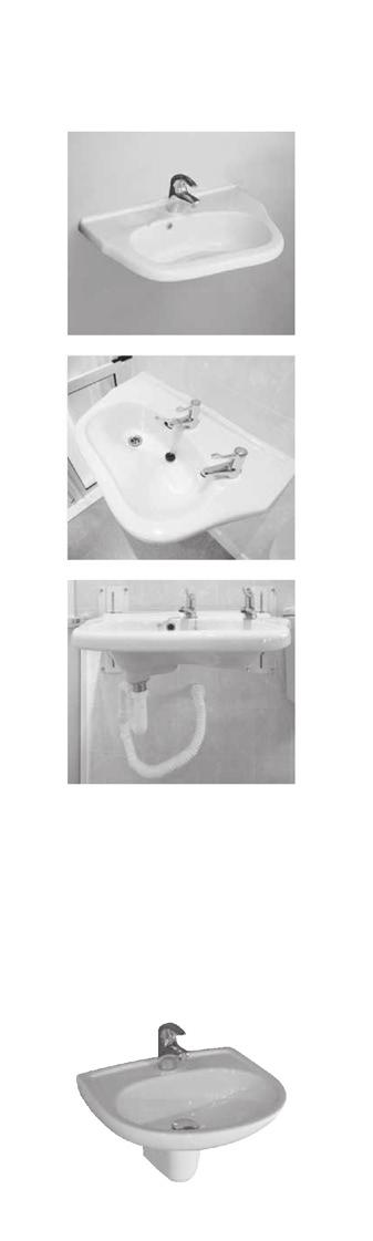 GREEN SECTION CARE WALL BASIN 650mm wide Available in or 2 tap holes Supplied with chrome overfl ow and plug and waste Incorporates under basin hand grips Can be fitted with either manual or