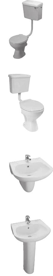 RED SECTION LOW LEVEL TOILET SUITE 6L SINGLE FLUSH Low level, open rim wash down P trap pan (S version available) Cistern L/R lever hole SIBO cistern, chrome blank for unused lever hole Separate