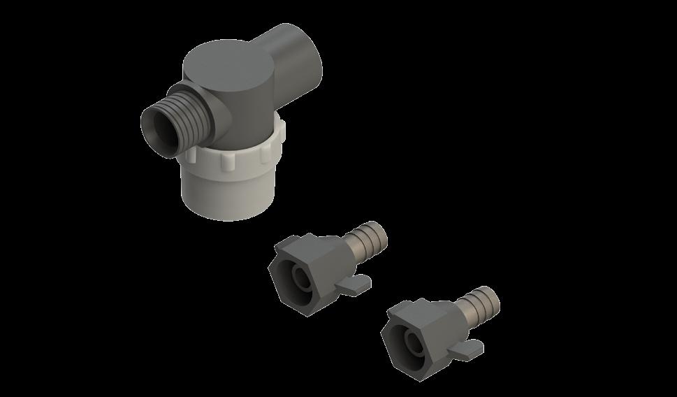 The fittings are designed with a taper seal to create a watertight connection when hand tightened. Always secure barb tubing connections with properly-sized stainless steel clamps to prevent leaks.