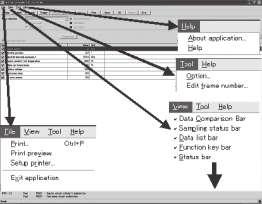 Help Tool View File NEXT PAGE File : Print Ctrl + P Print preview Setup printer Exit application View Tool Help : Data comparison bar showing or hiding Sampling status bar showing or hiding Data