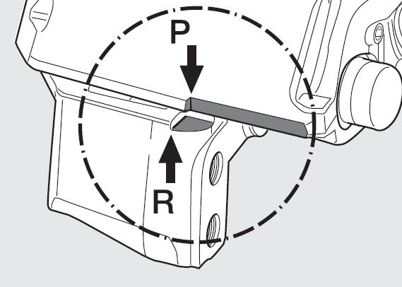 caliper position P compared to the carrier marking R Caliper position with