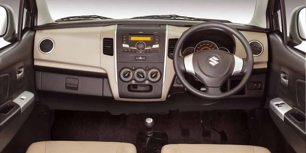 STYLISH INTERIOR Revel in the spacious interior of the new WagonR with dual tone interior colour scheme of beige