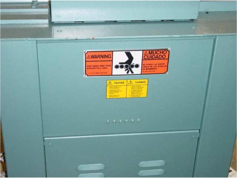 3. WARNING: Mechanical Danger- the power driven forming rolls rotate at all times when power is supplied to the motor.