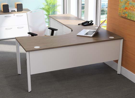 Desk shapes include rectangular and compact corner desks in a range of sizes, with optional