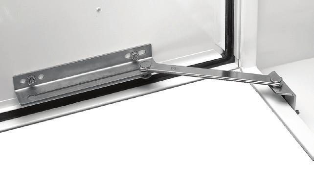 FREE-STN ENCLOSURES [ LRGE ENCLOSURE OOR STOP KIT ] esigned for use with most standard, large mild and stainless steel enclosures to secure the door in the 90 degree open position.