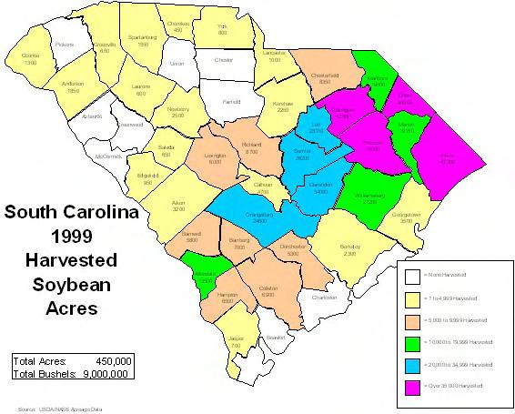 8 Figure 5. County Distribution of Soybean Production in South Carolina in 1999. Another potential feedstock is spent fats or yellow grease.
