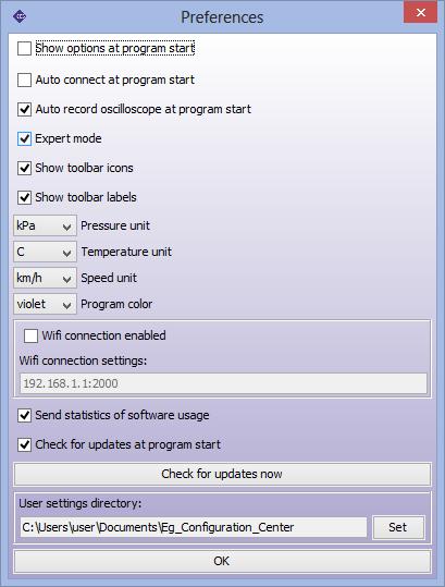 Show options at program start -During each start of the software shows window with Mode selection and Autoconnect option.