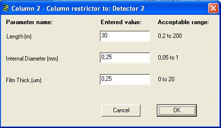 C2 Defines the length, internal diameter, and film thick of the column restrictor connected to the detector 2.