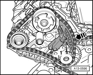 Rotate camshafts at hex head slightly back or forth if necessary so that -T40046- can be inserted. If -T40046- cannot be inserted, rotate crankshaft 1 rotation (360 ) further.