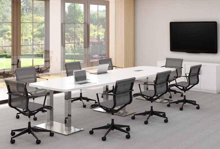 Features Woodconstructionwithlaminatefinish AttractiveBrushSteelBase Enduringqualityandbeauty Palmer House Conference Table PL238THALF(2)/PLTBTB32(3) List $2157 Available Boat Shape Top Finishes