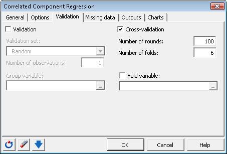Fig. 4: Validation Tab Note that activating the Automatic option also requests the Cross-Validation Component Plot to be generated (this is checked in the Charts tab) shown earlier in Fig. 1.