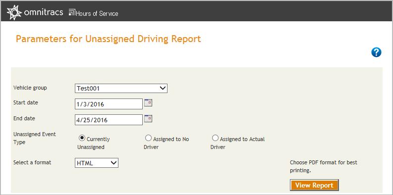 Driver reports have been consolidated into one report. This report is the new Unassigned Driver report. The Assigned No Driver report has been removed.