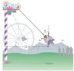 20. A popular ride at amusement parks is shown below. In this ride, people sit in a swing that is suspended from a long, rotating arm.