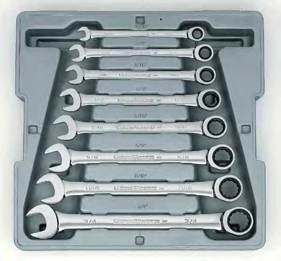 Combination Ratcheting Wrench Set SAE/METRIC SETS WRENCHES 9010 15/16" Combination Ratcheting Wrench 9012 3/8" Combination Ratcheting Wrench 9014 17/16" Combination Ratcheting Wrench 9016 1/2"