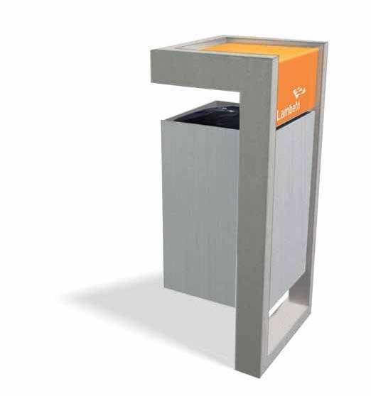 frank. bin H 1000mm x W 500mm x D 420mm Rectangular section 316 grade stainless steel with a shot-peened finish as standard.
