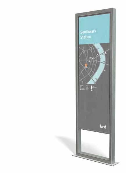 frank wide. standard info panel H 2300mm x W 806mm x D 100mm H 1850mm x W 650mm Rectangular section 316 grade stainless steel with a shot-peened finish as standard.