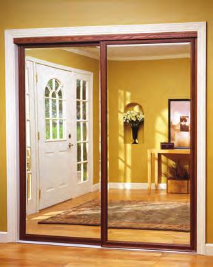 SERIES 2425 (425) Wood Laminated Decorative Framed Sliding Mirror Door 2 1/2" Decorative wood grain frame and 1" bevel on all 4 sides of mirror