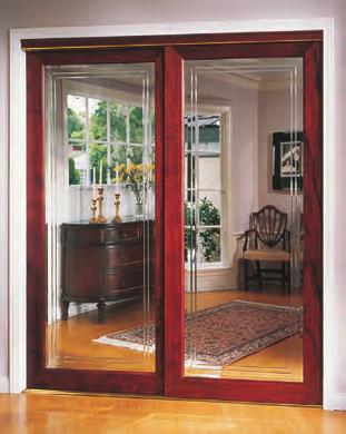 SERIES 2440 (440) Wood Wide Decorative Framed Sliding Mirror Door 4 1/2" Decorative wood frame and 1" bevel on all 4 sides of mirror, optional V groove only on 4' x 80", 5' x 80", 6' x 80" sizes