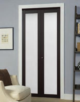SERIES 4401(3010/3030) 1 Lite Frosted Glass Bi-fold Door Top roller and pivot system with no bottom track Standard sizes only available 24", 30", 36" widths and opening heights of 80 1/2" (fits