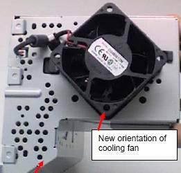 Cooling Fan NOTE The cooling fan orientati for the HP DesignJet 500 Printer Series (serial number