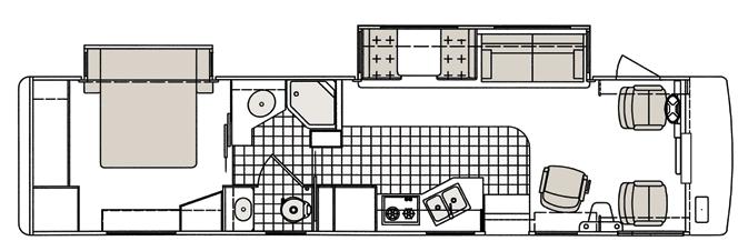TIFFIN ALLEGR BAY FLR PLAN and PEC overhead CABINET freestanding dinette 72 booth dinette 66 sofa bed standard