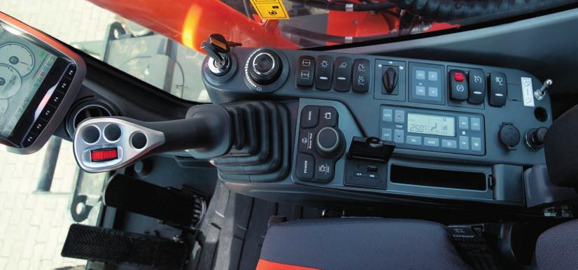 Activation of the power boost control system increases digging power by 10% A one-touch deceleration button immediately reduces engine speed to low or idle Auto-idling starts after 4