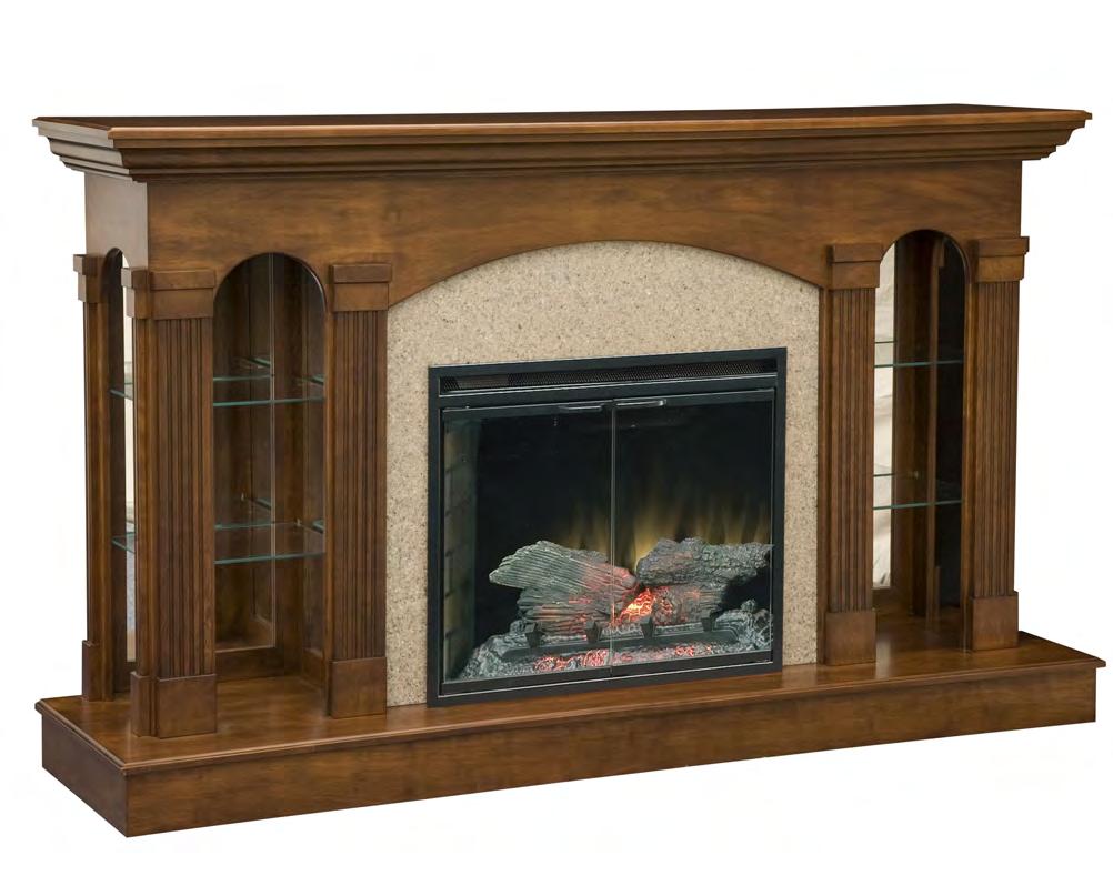 CURIO FIREPLACE CURIO 28 Insert: Wall Unit CURFP-28 76½ W x 20 D x 46 H Shown In: Cherry with Windsor stain (FC-6321) Acrylic Solid Surface (Hanex brand) fireplace surround