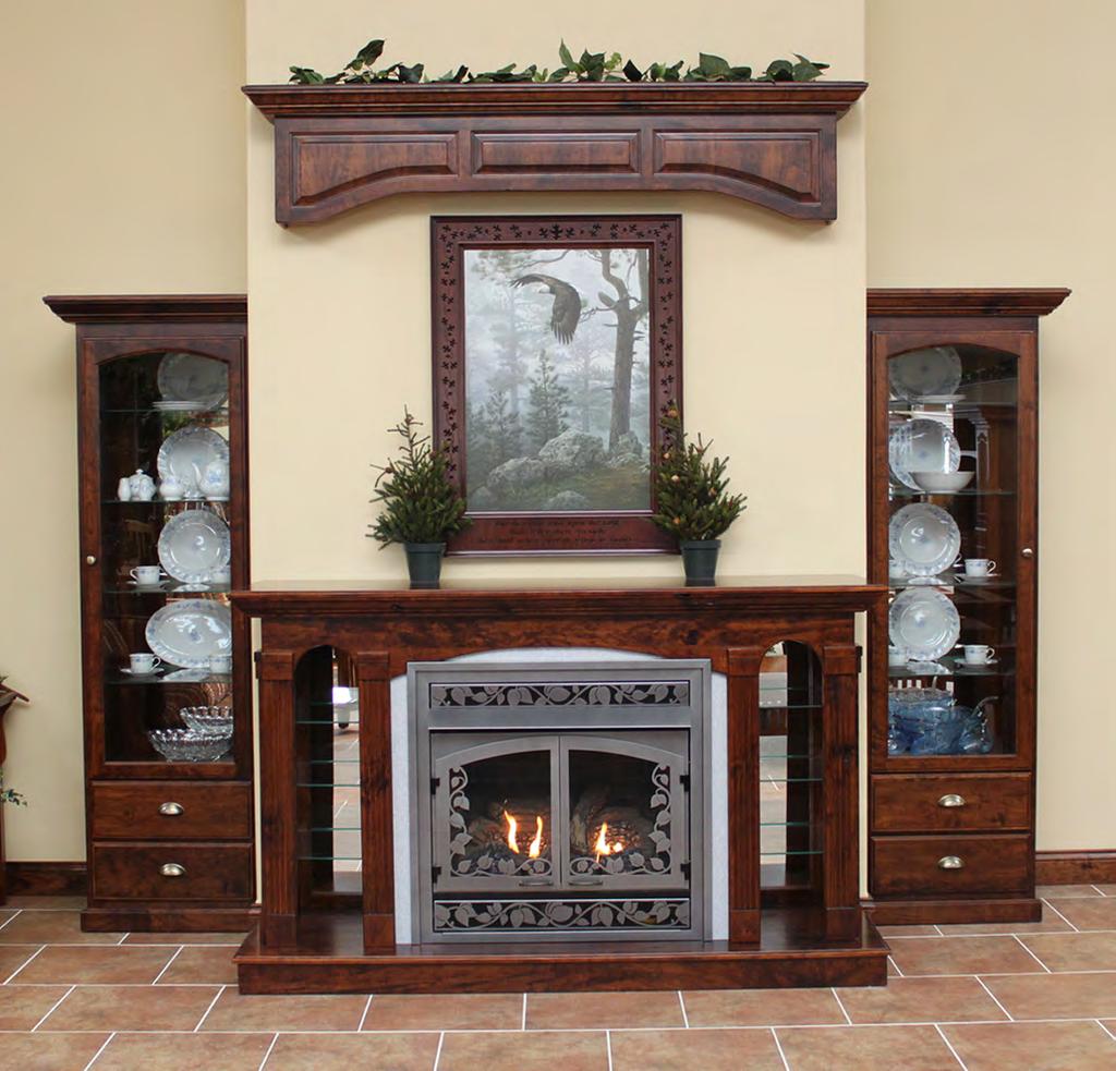 CUSTOM CUSTOM CURIO FIREPLACE Built for a New Showroom Rustic Cherry wood, CF-7992 Asbury Brown stain Vail 32 Premium Vent Free gas