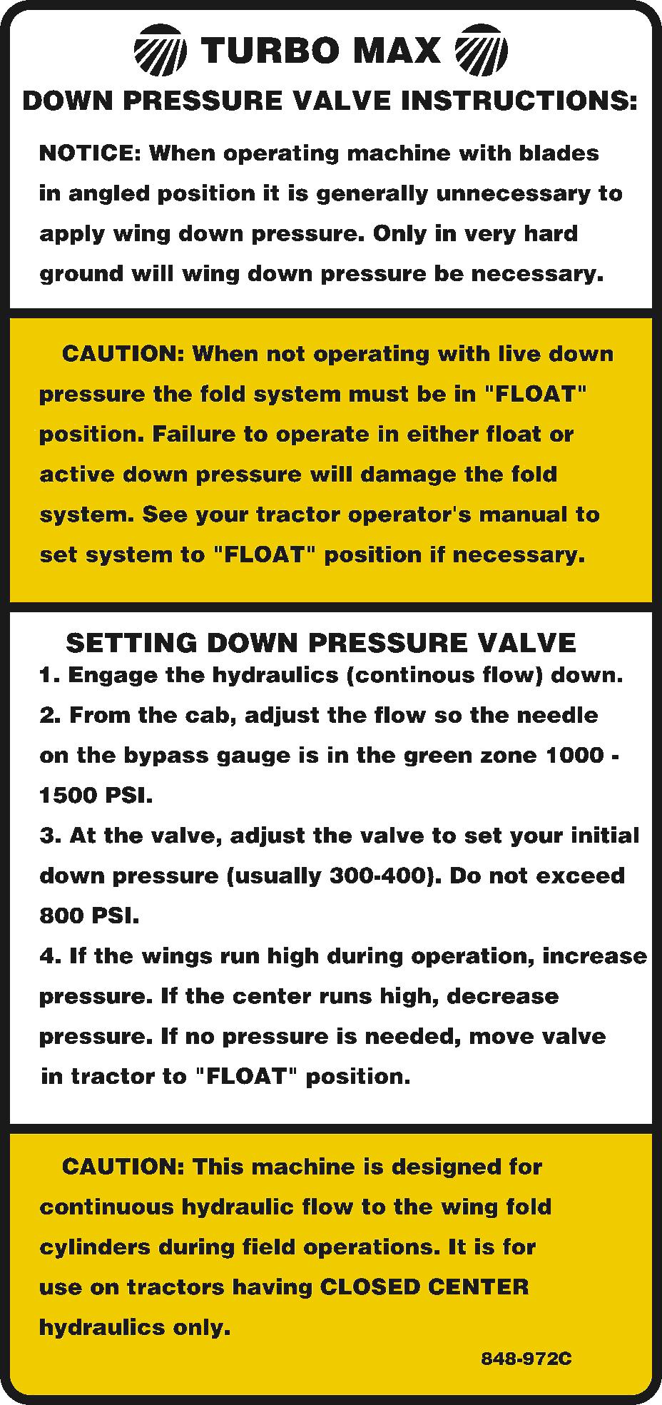 6 Fold Assist Great Plains Manufacturing, Inc. Hydraulic Down Pressure Refer to Figure 8 Note: This setup procedure is for tractors with closed-center or pressure compensated flow hydraulic systems.