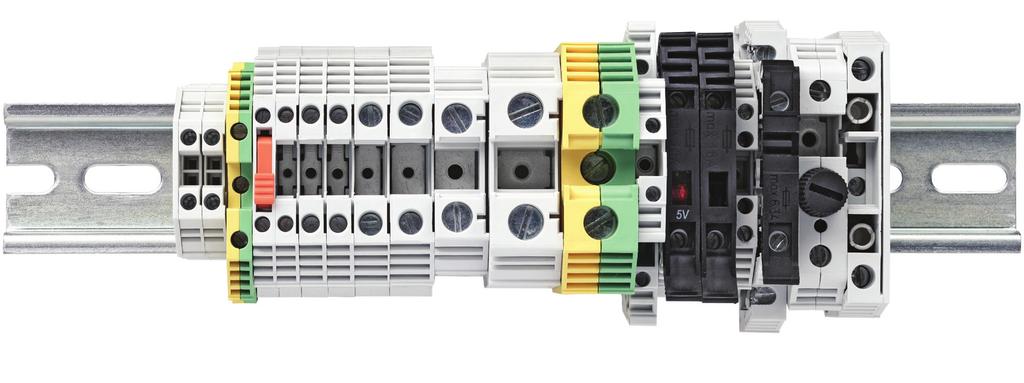 strips for terminal blocks 17 Double row terminal blocks continued T400 2- to 12-pole blocks 18 KU 2- to 12-pole blocks 19 Multiple bridging options for point-of-use