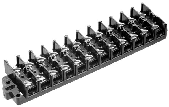 Connector products 10 KU double row terminal blocks Dimensions in Ratings Volts 600 V Amps 60 A* * 60 A rating achieved with 6 AWG Cu wire crimped to ring terminal.