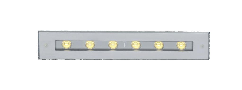 Robust rectangular wall recessed heavy duty LED light depth of 90mm, equipped with 6W/12W LEDs. Colour temperature.
