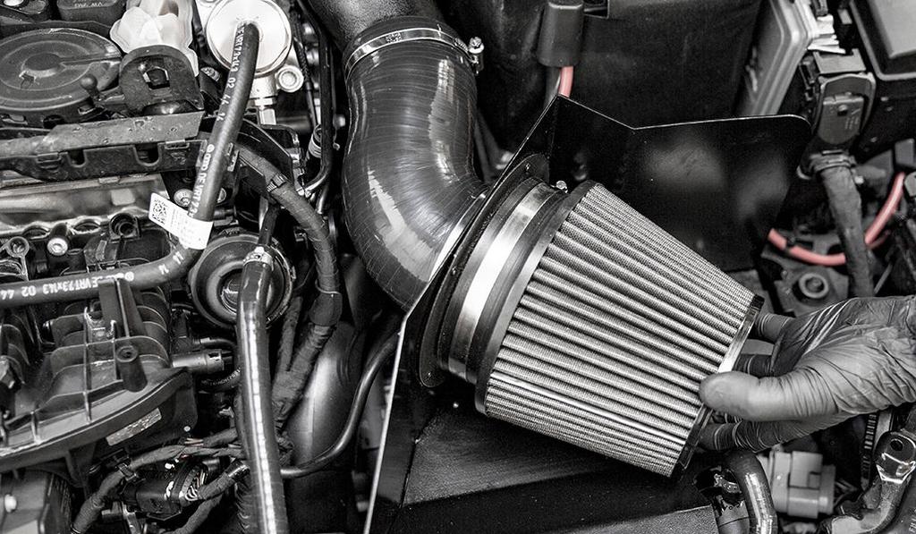 Install the air filter and clamp onto velocity stack.