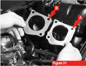 B Figure 31 A C. Throttle Body and Air Tube Installation 1. If your vehicle is equipped with an EGR system, reinstall it now according to Section 4. 2.