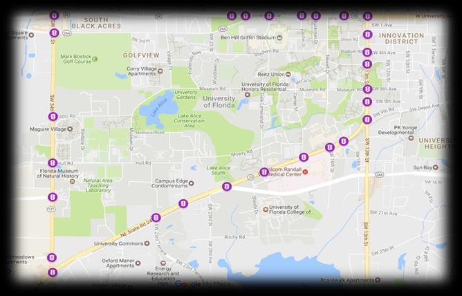 GAINESVILLE TRAPEZIUM Partnership: FDOT, University of Florida (UF), City of Gainesville RFP in process: CV technology 27 signals along 4 corridors