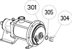 7. ASSEMBLY OF CYLINDER/PISTON Check the state of the seals 205, 305, 306, 113 and replace them if necessary. Position the seal 113 on the large flange and the seal 306 on the hub.