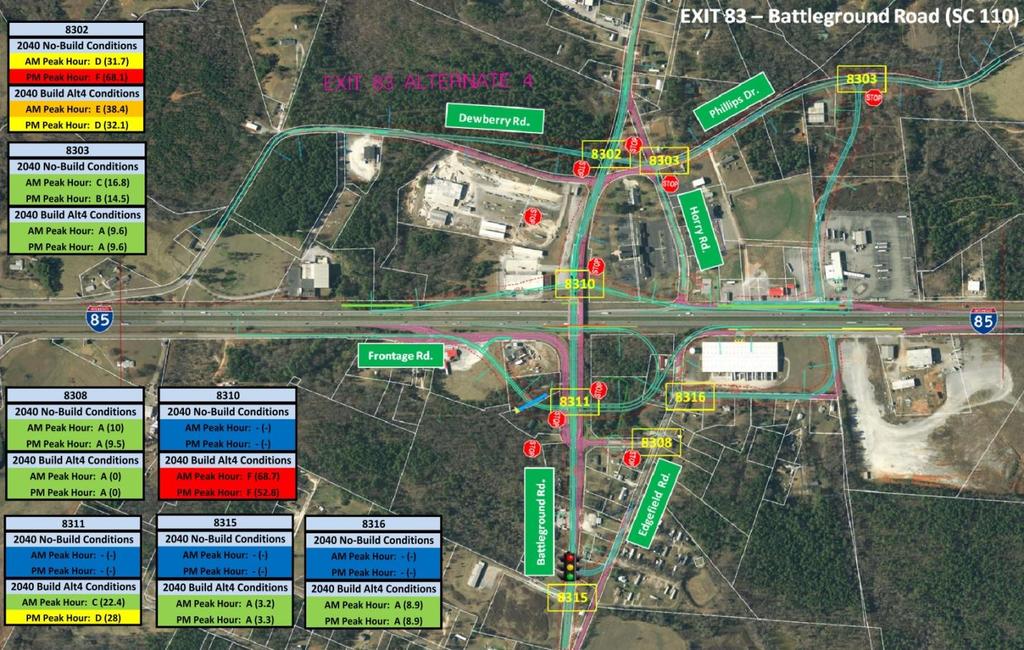 Relocating and adjusting the alignment of the approaches at the intersection of Battleground Road with Dewberry Road/Phillips Drive to the north to increase the spacing between that intersection and