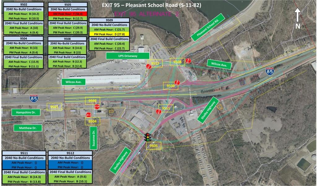 Exit 95 Pleasant School Road (S-11-82) The 2040 Build alternative for the intersections within the Exit 95 interchange area were performed for two alternatives.