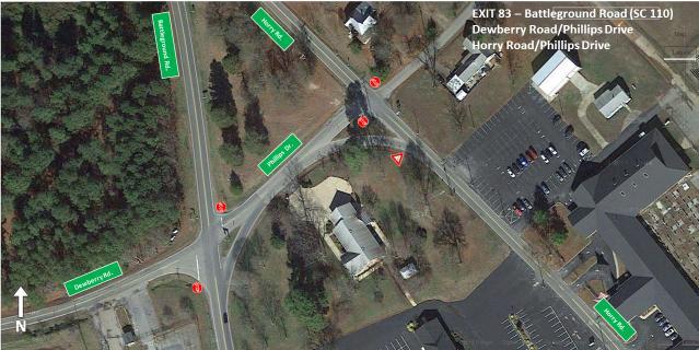 Figure 21 - Exit 83: Phillips Drive at Battleground Road and Horry Road Truck Stop Road/Horry Road The intersection of Truck Stop Road and Horry Road is a T-intersection, with Truck Stop Road