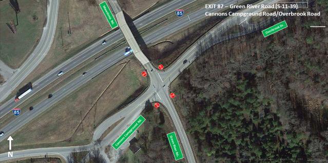 Figure 25 - Exit 87: Green River Road at Cannons Campground Road/Overbrook Road Northbound Off-ramp and Cannons Campground Road/Lindley Road The intersection of the northbound off-ramp and Cannons