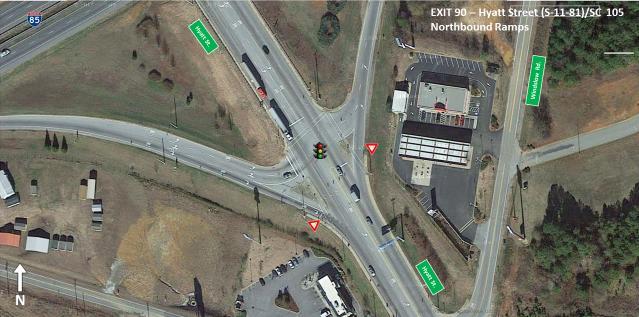 Figure 31 - Exit 90: Hyatt Street and Northbound Ramps The southbound off-ramp is approximately 1,040 feet long.