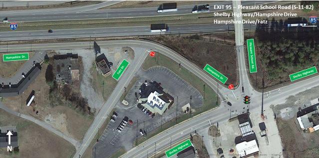Figure 43 - Exit 95: Hampshire Drive at Shelby Highway and at Fatz Drive Fatz Drive and Shelby Highway This intersection is an unsignalized T-intersection with the southbound approach of Fatz Drive