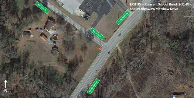 Figure 45 - Exit 95: Shelby Highway and Matthew Drive UPS Driveway and Pleasant School Road The UPS facility driveway is located approximately 530 feet north of the southbound ramp intersection.