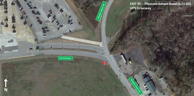 Figure 46 - Exit 95: Pleasant School Road and UPS Driveway Hampshire Drive/Suzanna Drive This intersection is an unsignalized T-intersection with the northbound approach of Suzanna Drive controlled