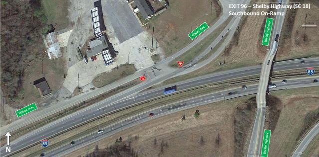 Figure 51 - Exit 96: Southbound On-Ramp/Wilcox Avenue Shelby Highway Shelby Highway within the interchange area is a two lane roadway with a posted 35 miles per hour speed limit.
