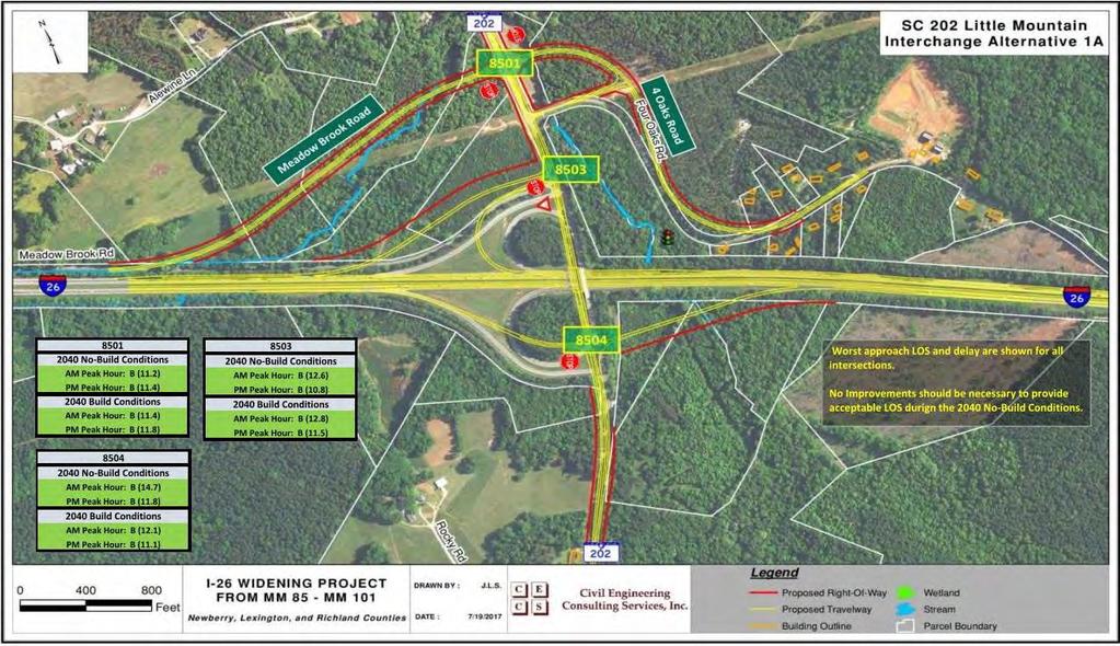 Interstate 26 Widening Traffic Analysis Report Alternative 2-A In order to minimize impacts, the westbound off-ramp has been combined with the loop ramp for Alternative 2A.