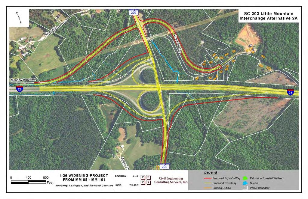 Interstate 26 Widening Traffic Analysis Report Figure 83 - Exit 85: Improvement Alternative 2A Partial Cloverleaf Modified Exit 91 - Columbia Avenue (S-32-48) The Columbia Avenue (S-32-48)