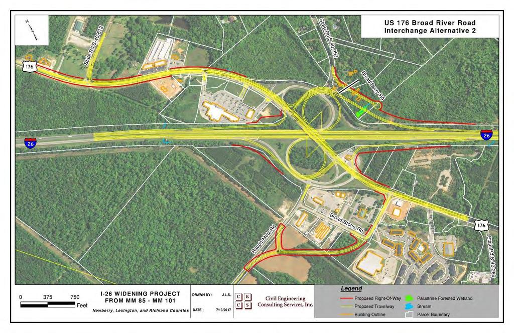 Interstate 26 Widening Traffic Analysis Report Alternative 2 The conceptual design of Alternative 2 is shown in Figure 86.